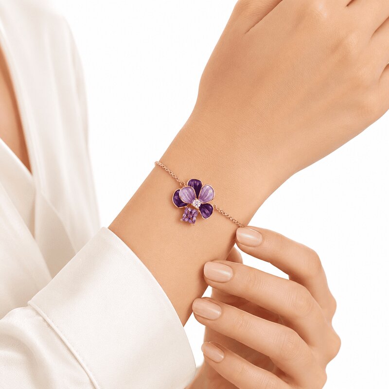 Vyanika Floral Rose Gold Bracelet with Purple Stone