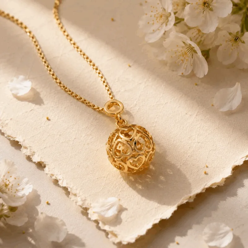 Vyanika gold heart sphere pendant creative background