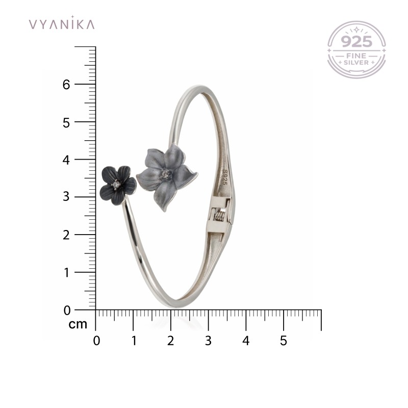 Vyanika Midnight Bloom Silver Cuff Bracelet