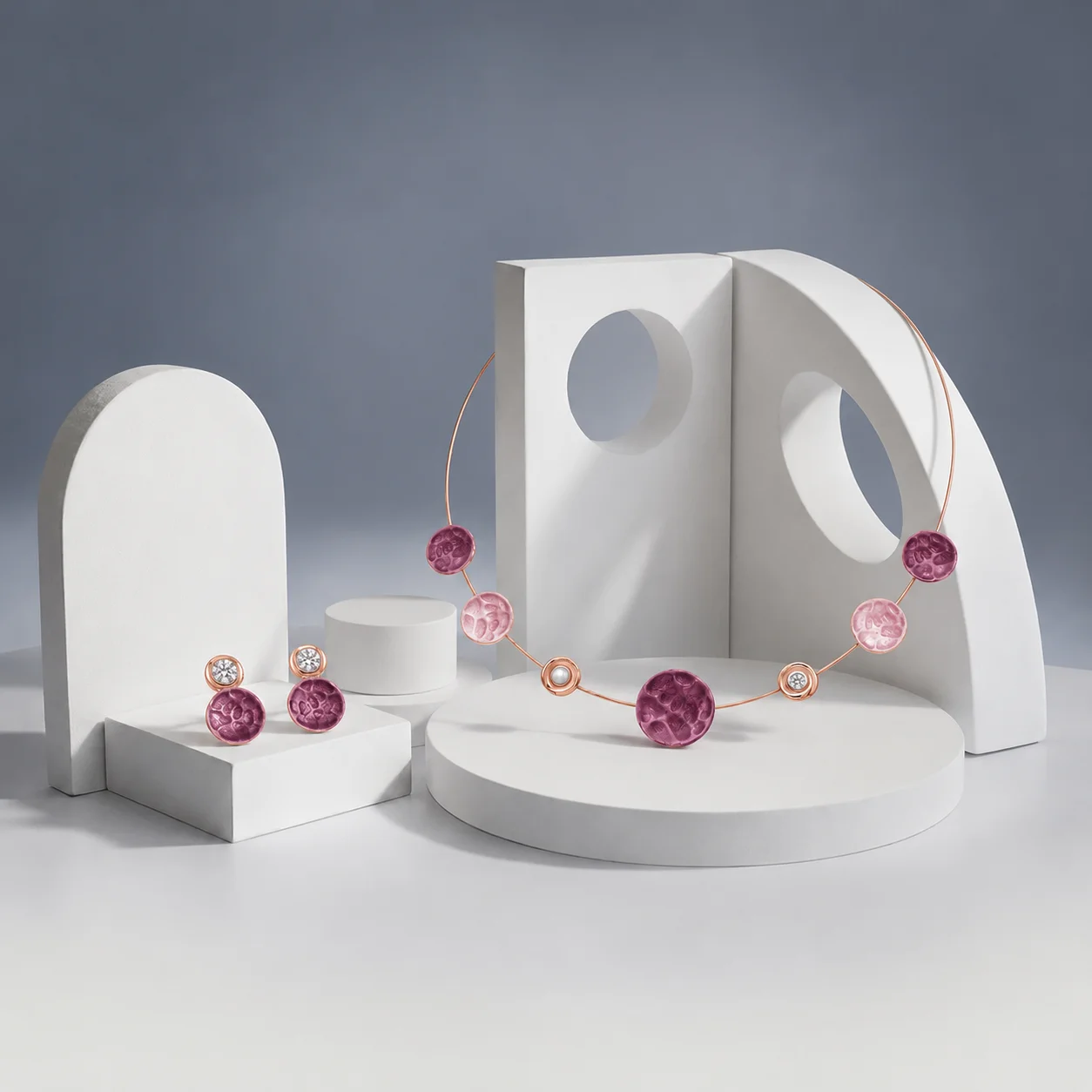 Roselle Orbit Blush Disc Necklace & Earrings Set