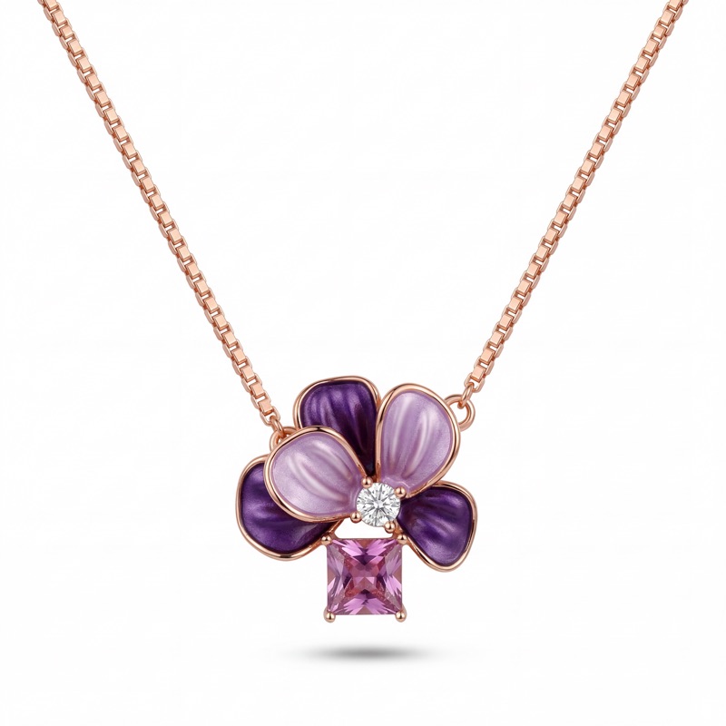 Vyanika Floral Rose Gold Bracelet with Purple Stone