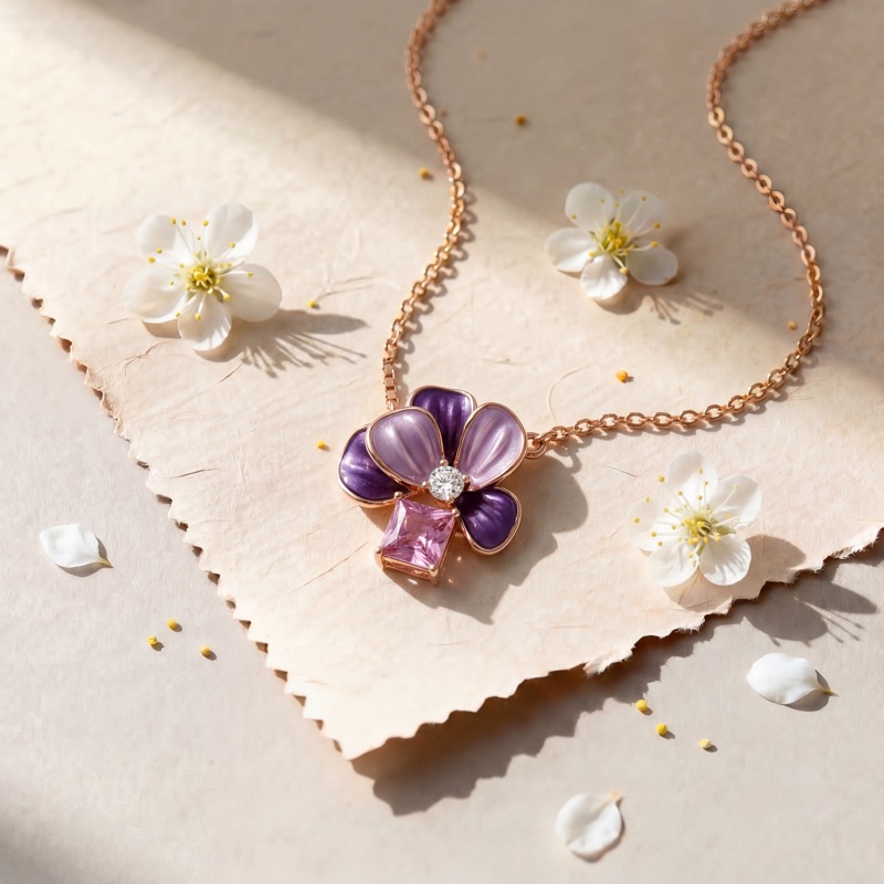 Vyanika Floral Rose Gold Bracelet with Purple Stone