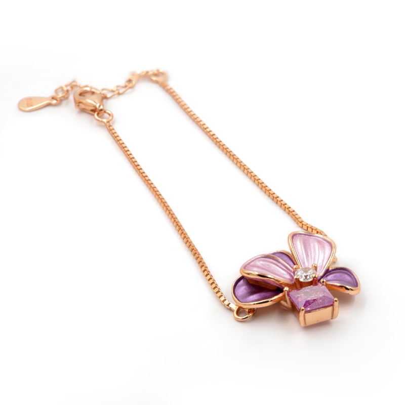 Vyanika Floral Rose Gold Bracelet with Purple Stone