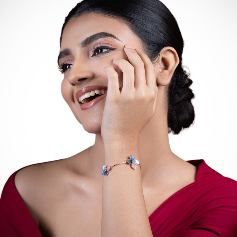 blue-floral-bracelet-women-model-smile-face-look