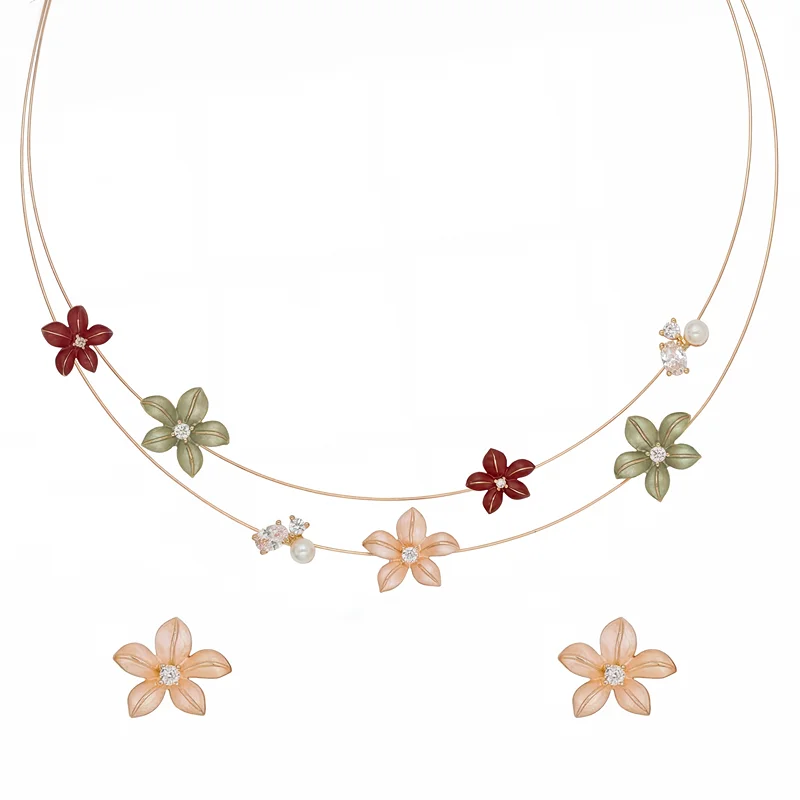 Floria Whisper Multi-Flower Necklace & Earrings Set