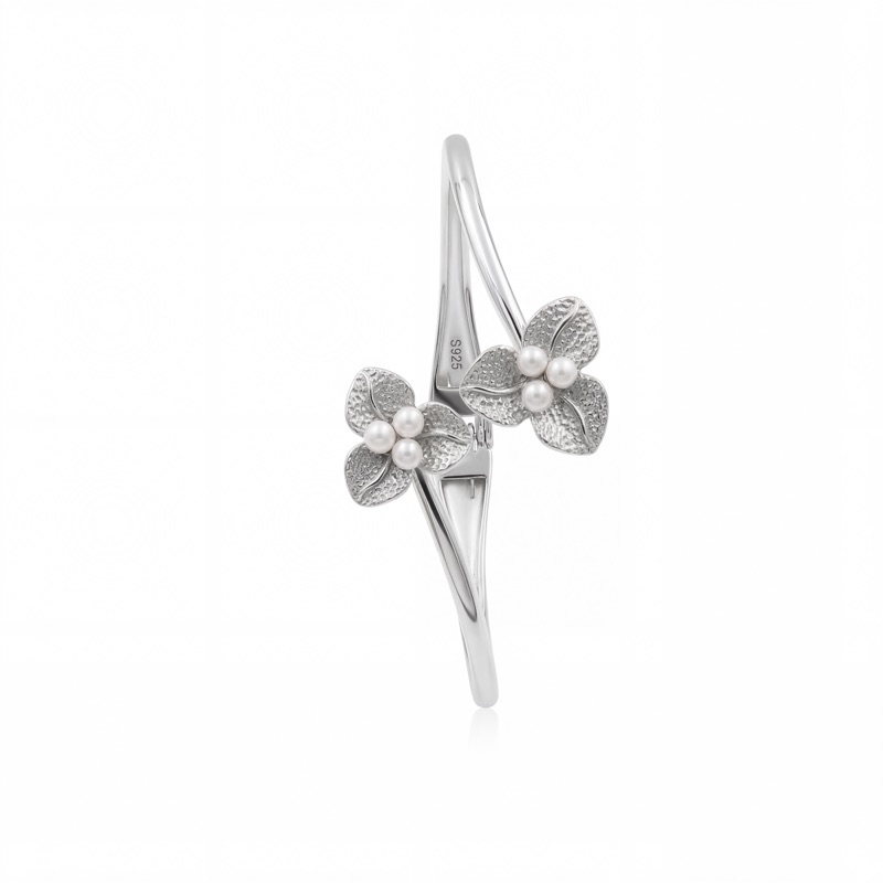 Vyanika Pearl Blossom Silver Cuff Bracelet