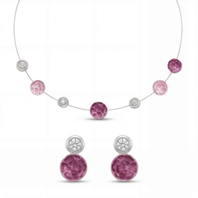 Roselle Blush Textured Disc Necklace & Earrings Set