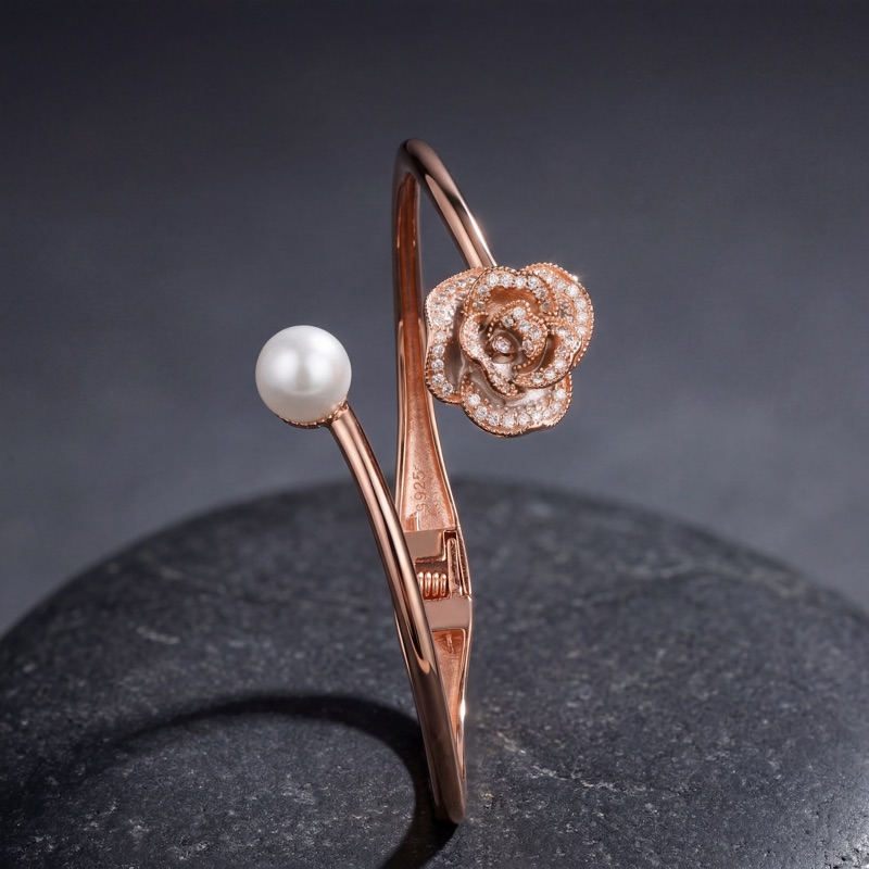 rose-gold-pearl-bracelet-creative-background