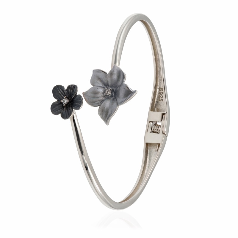 Vyanika Midnight Bloom Silver Cuff Bracelet