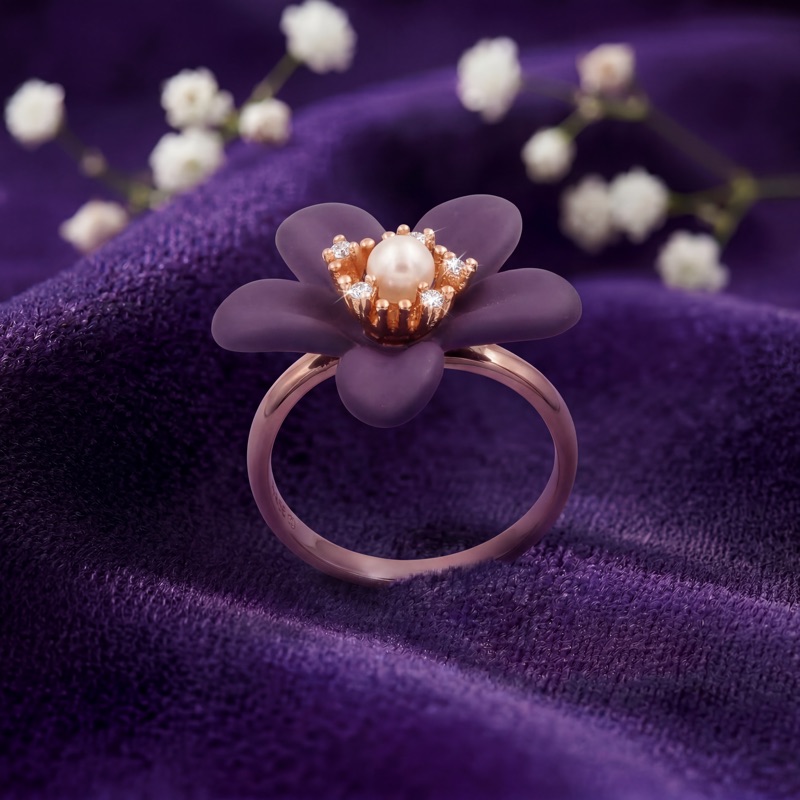 Vyanika Amethyst Bloom Pearl Ring
