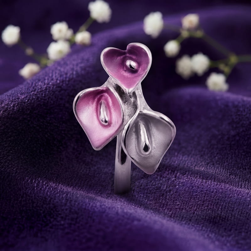 Vyanika Blush Bloom Floral Silver Ring