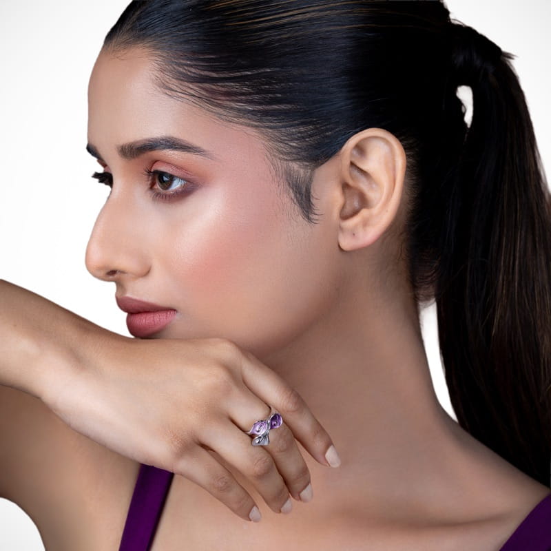 Vyanika Blush Bloom Floral Silver Ring