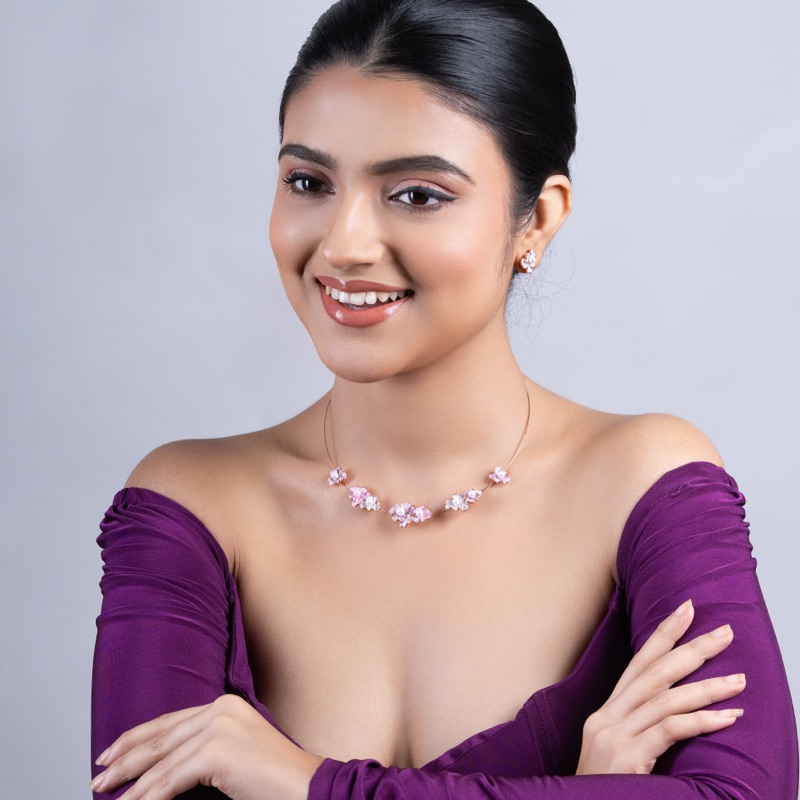 vyanika-pink-floral-pearl-necklace-set-model-front-look