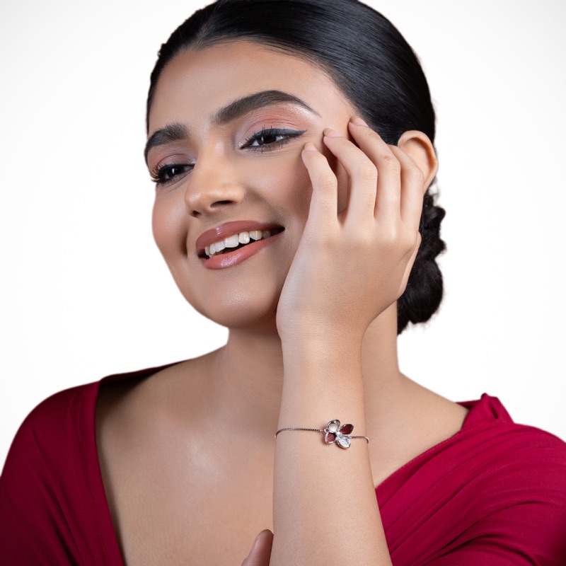Vyanika Crimson Butterfly Bracelet– Silver Elegance