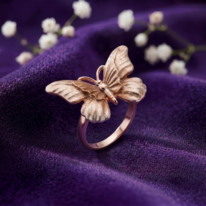 Vyanika Rose Gold Butterfly Statement Ring