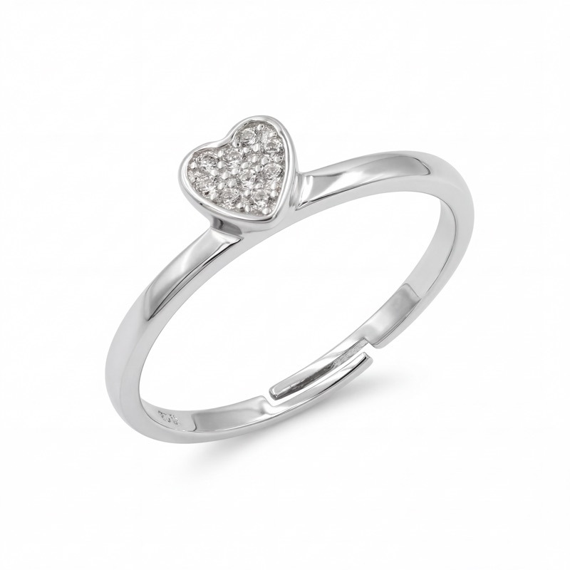 Vyanika Dainty Heart Sparkle Silver Ring