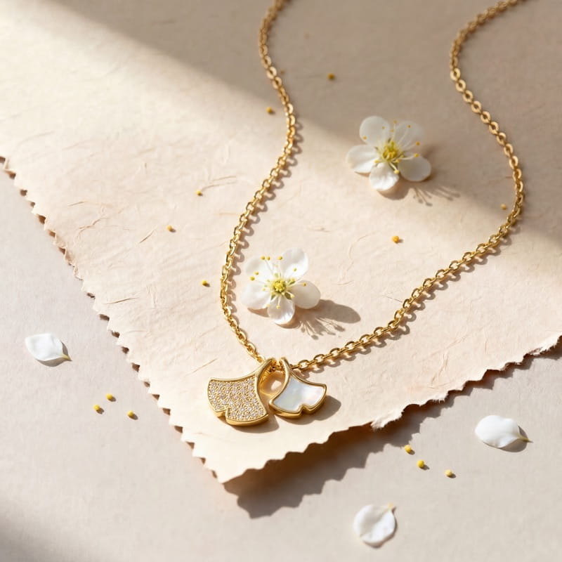 Vyanika Golden Ginkgo Leaf Charm Pendant