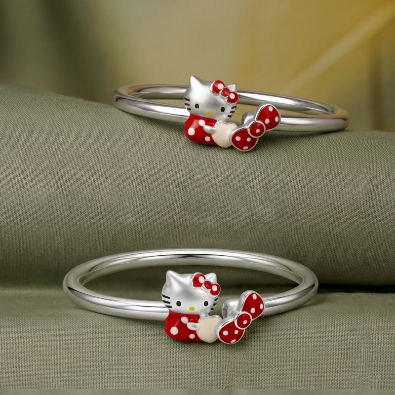 Vyanika Kids Silver Kitty Charm Kada Bracelet