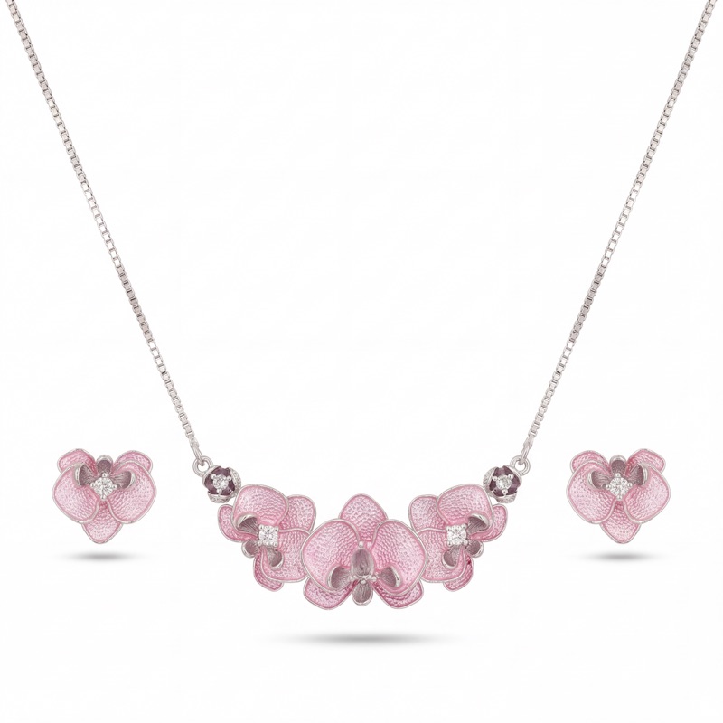 Vyanika Orchid Bloom Necklace Set – Pink Floral Elegance