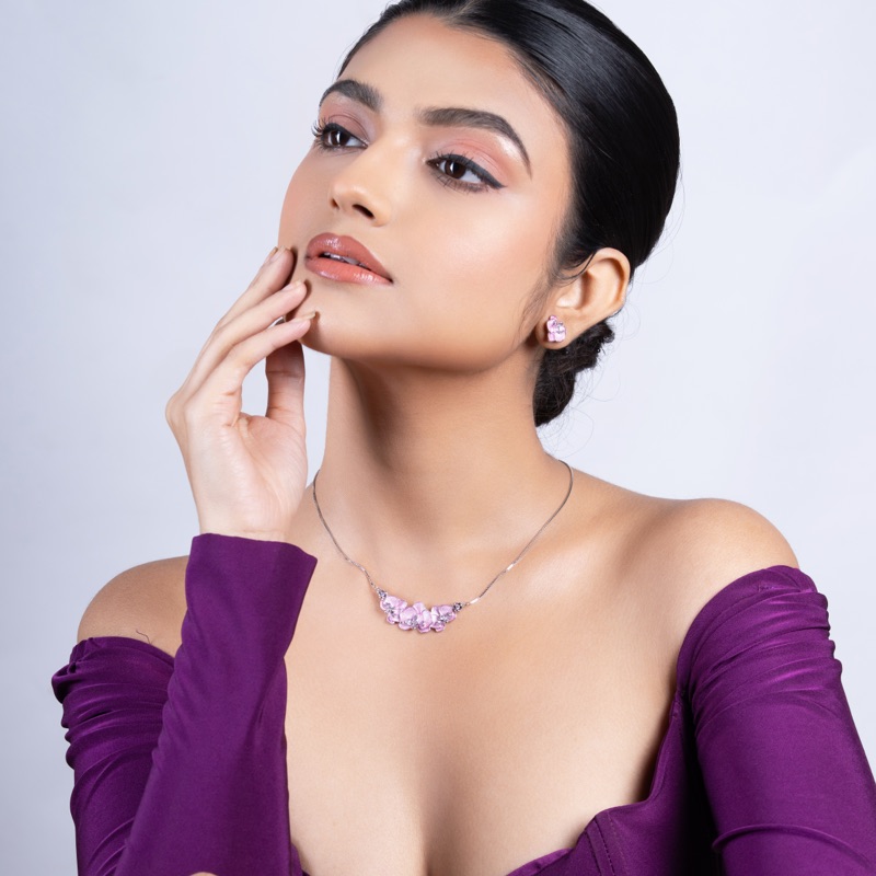 Vyanika Orchid Bloom Necklace & Earrings Set