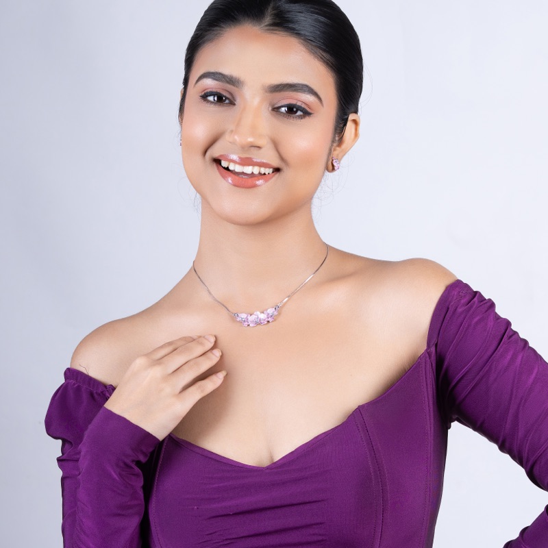 Vyanika Orchid Bloom Necklace & Earrings Set