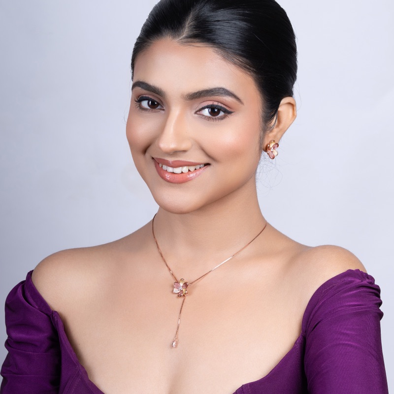 Vyanika Rose Bloom Drop Necklace & Earrings Set