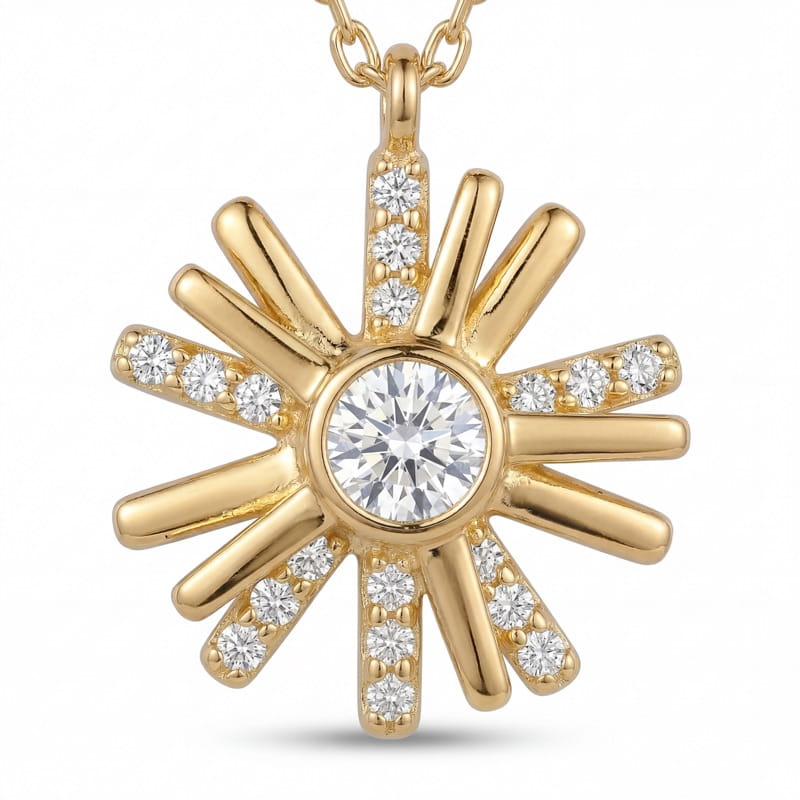 Vyanika Radiant Sunburst Crystal Silver Pendant