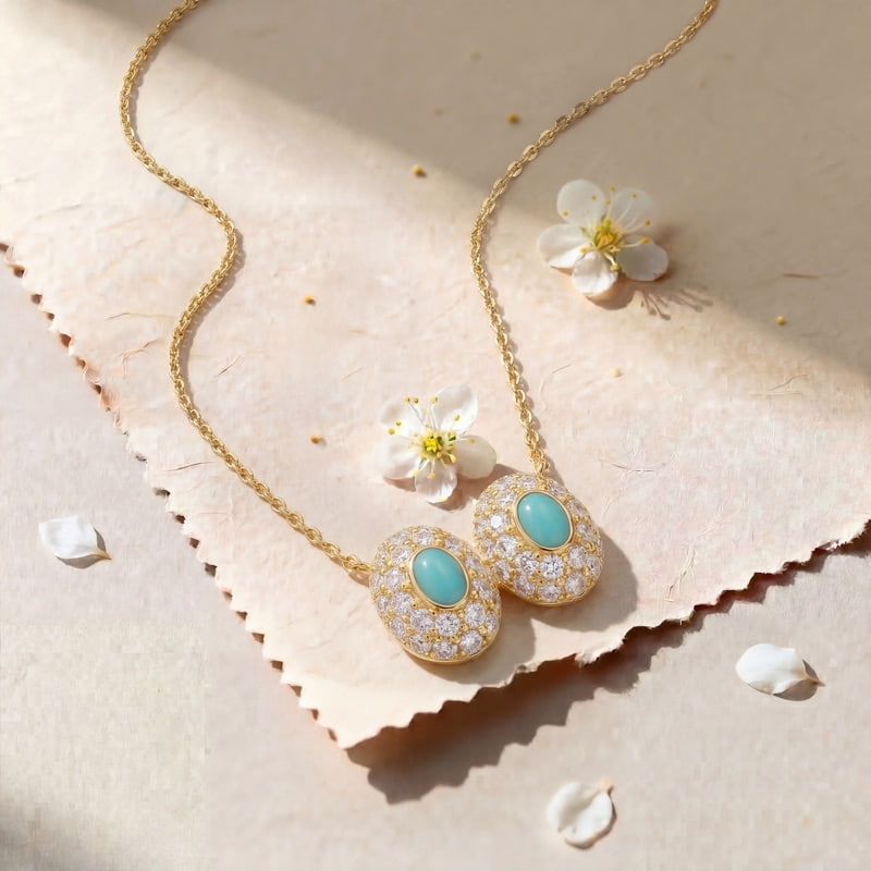 Vyanika Aqua Halo Dual Stone Pendant